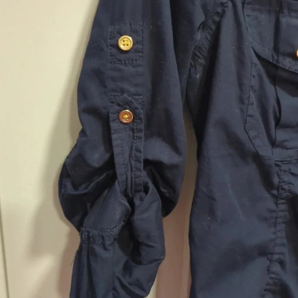 Navy Button-Down Ruched Shirt by Express - Picture 2 of 4
